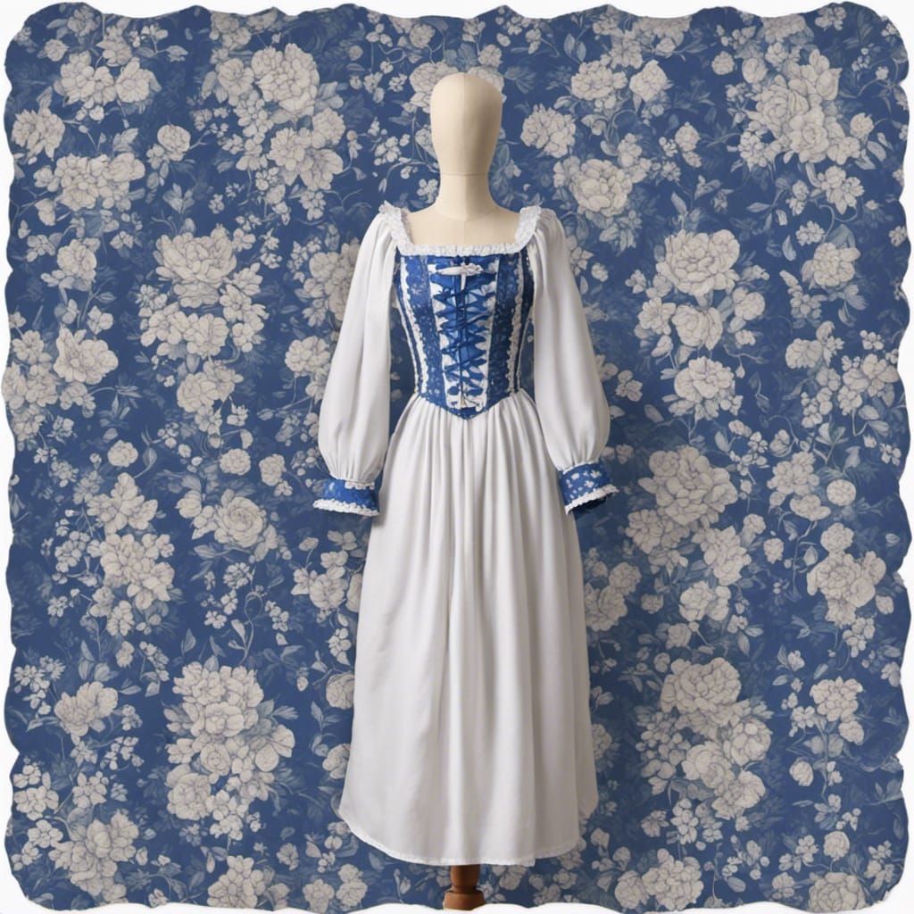 Baroque Peasant Dress with Lapis Corset on Form