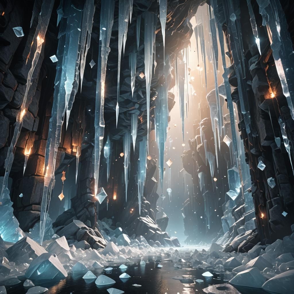 Icy Abyss with Floating Lights in 3D