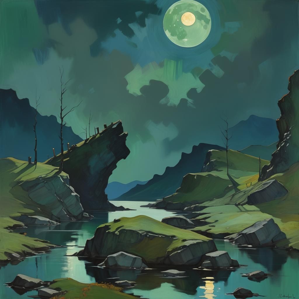 Glowing Moon in Expressionist Style