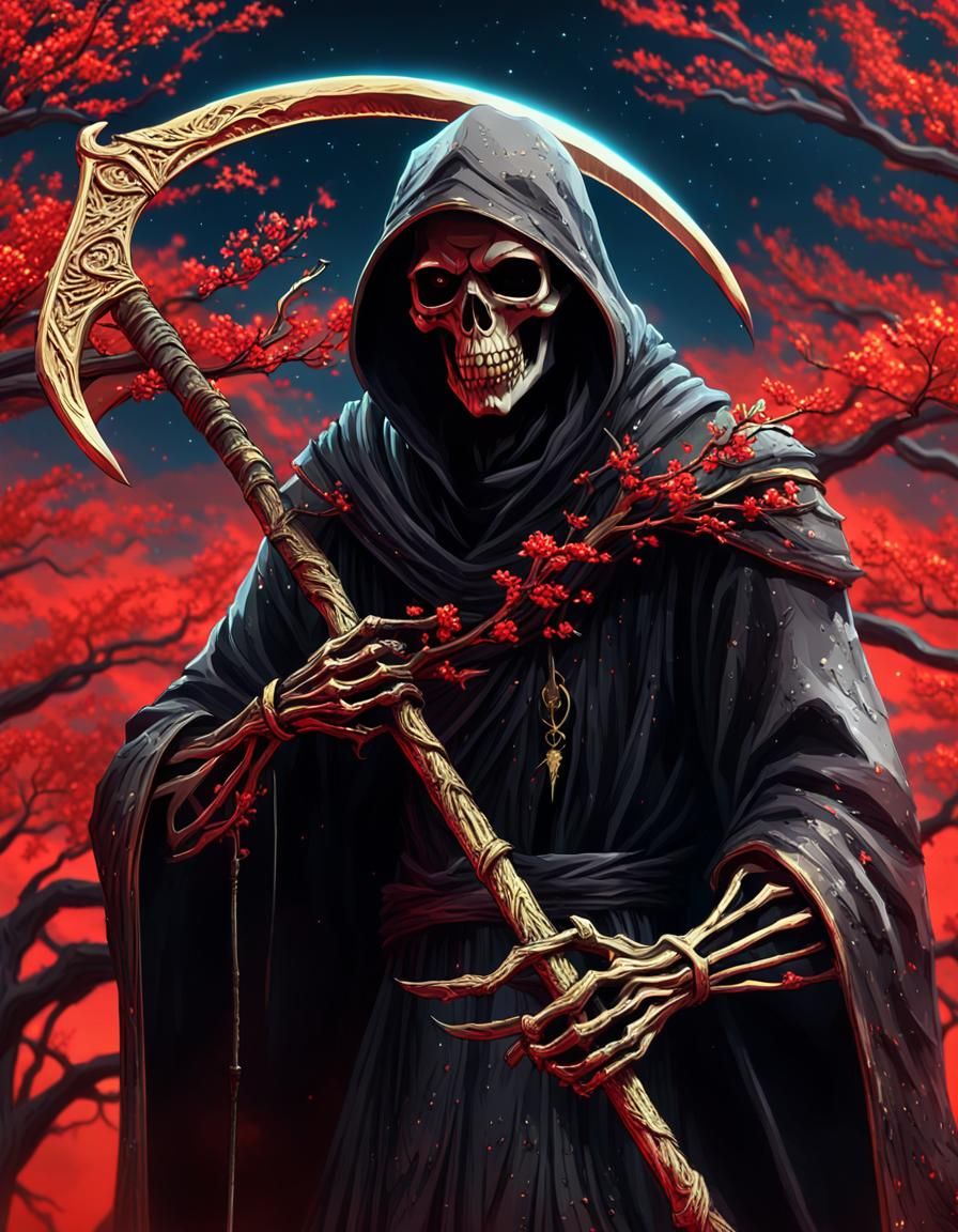 Golden Grim Reaper in 3D Anime Style