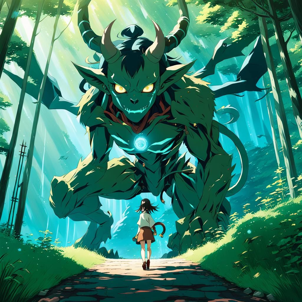 Anime Demon Girl in Studio Ghibli Style