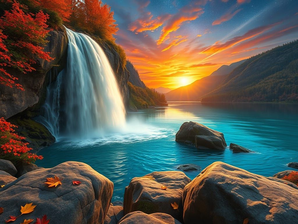 Majestic Waterfall in Autumn Landscape