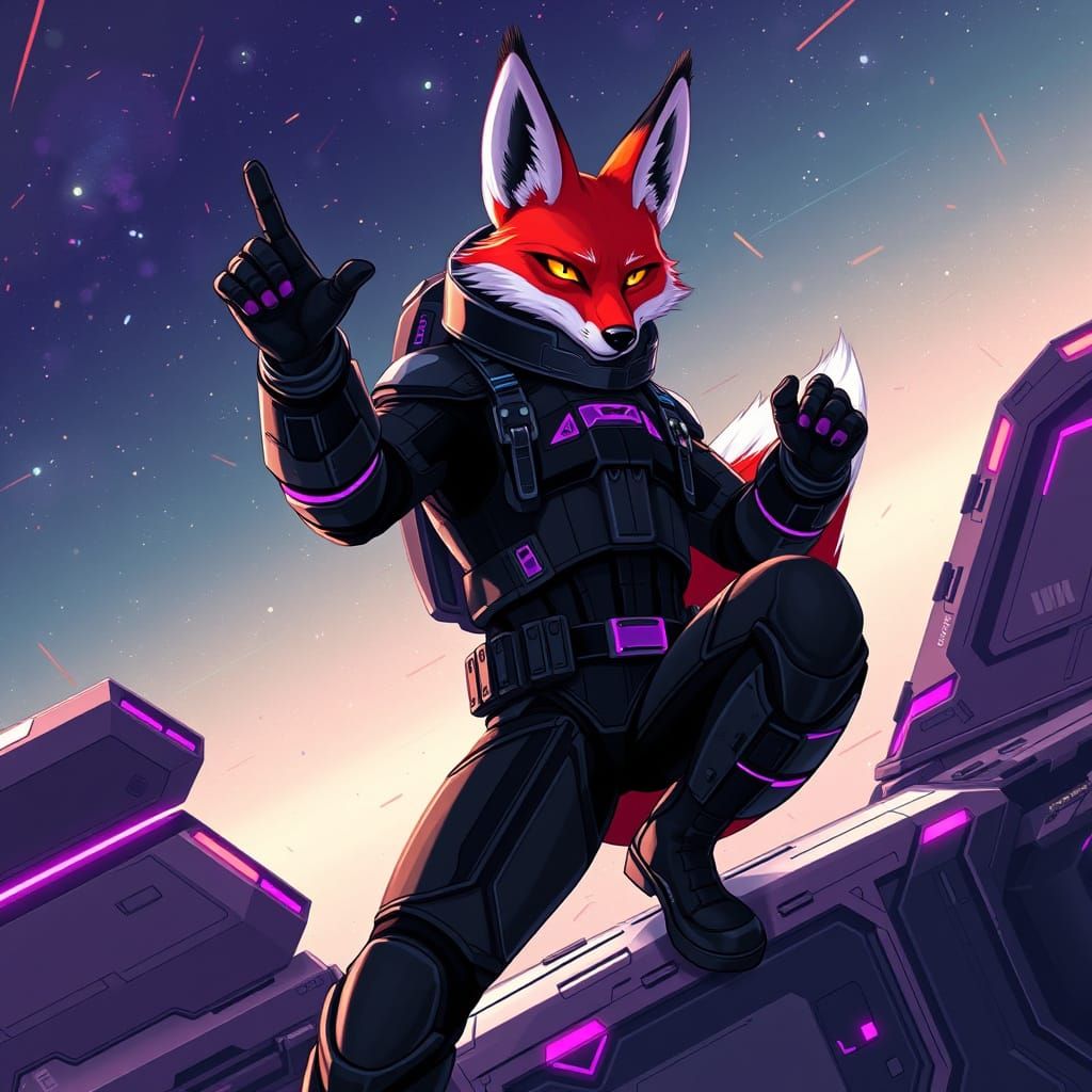Anime-Inspired Heroic Fox in Futuristic Space Suit