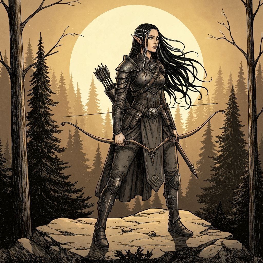Elven Scout in Zombie Forest, Dark Fantasy Style