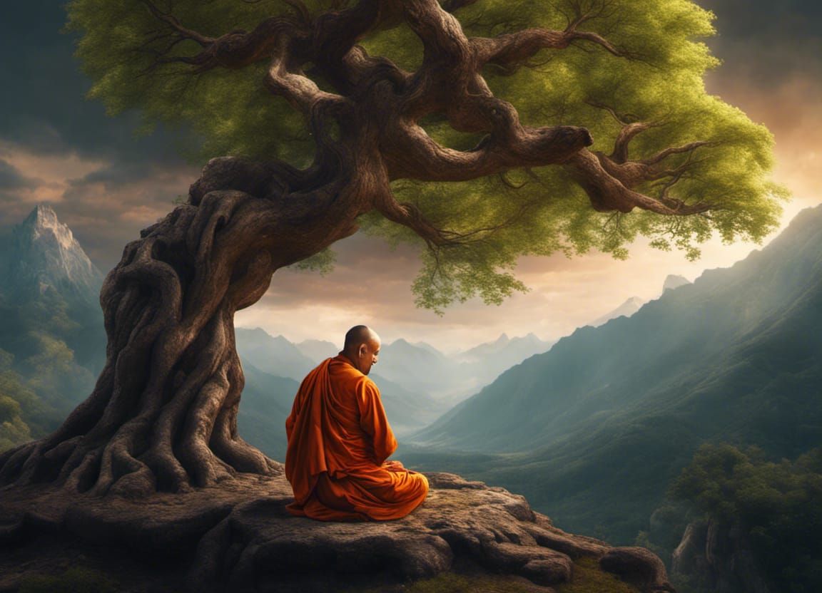 Hindu Monk in Mountain Penance: Digital Matte Painting