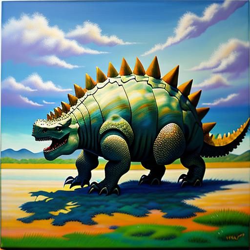 Dynamic Stegosaurus in Impressionistic Oil Painting