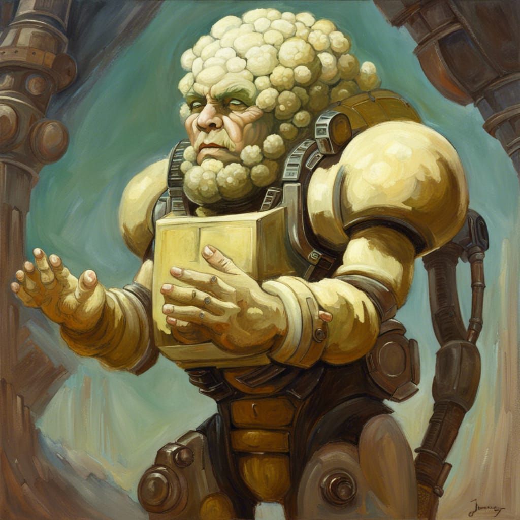 Cauliflower Humanoid in 70's Sci-Fi Style