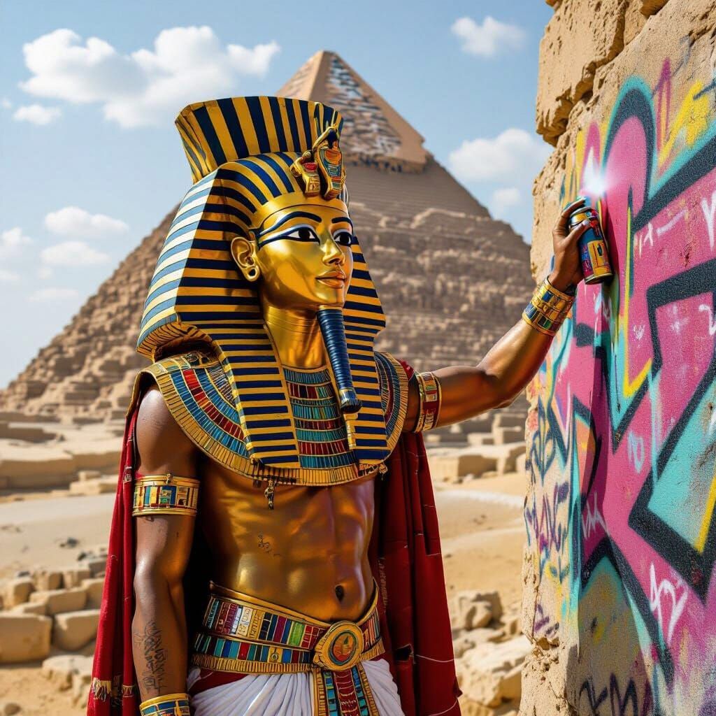 Tutankhamun Graffiti Art on Giza Pyramid
