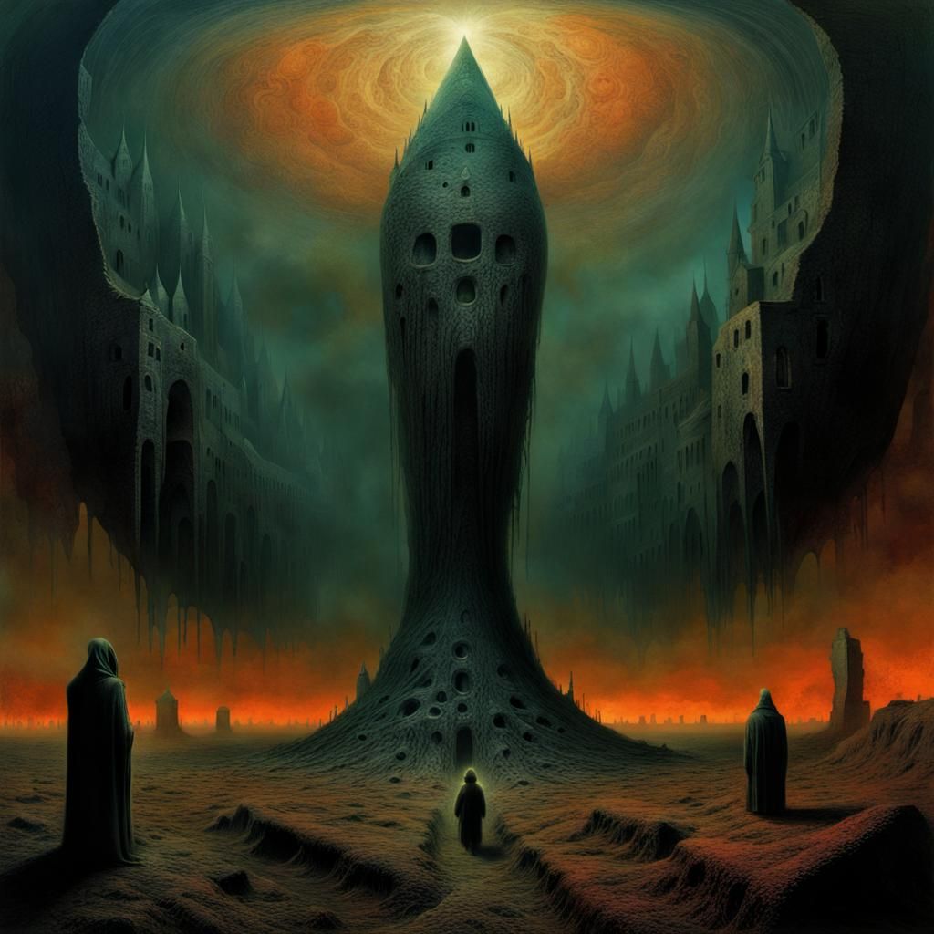 Cyberpunk Masterpiece of a Haunting Monolith in a Lost World