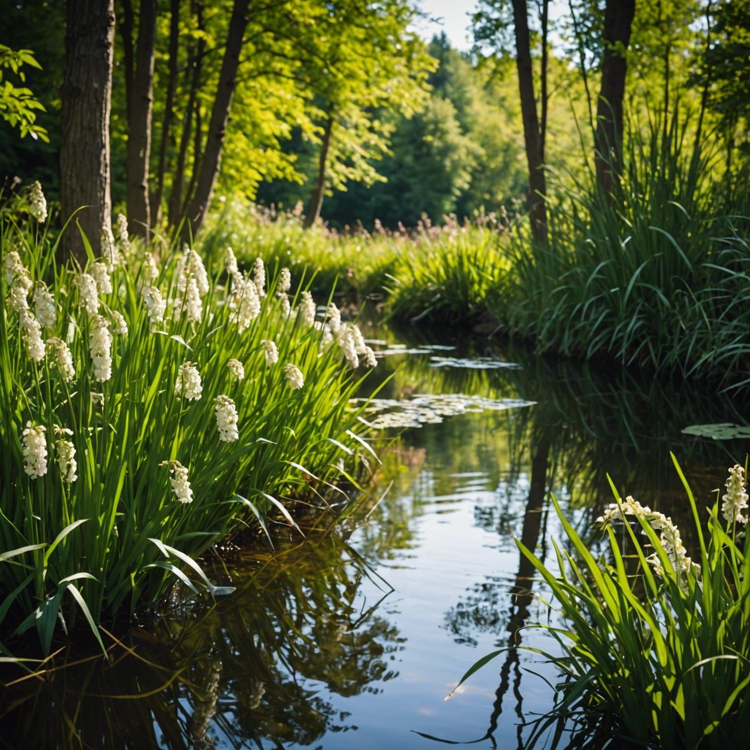 Idyllic Forest Brook with Flowers: Professional Photography