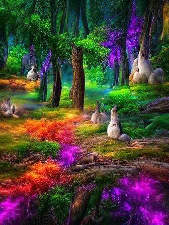Enchanting Fantasy Forest with Rabbits in 8K