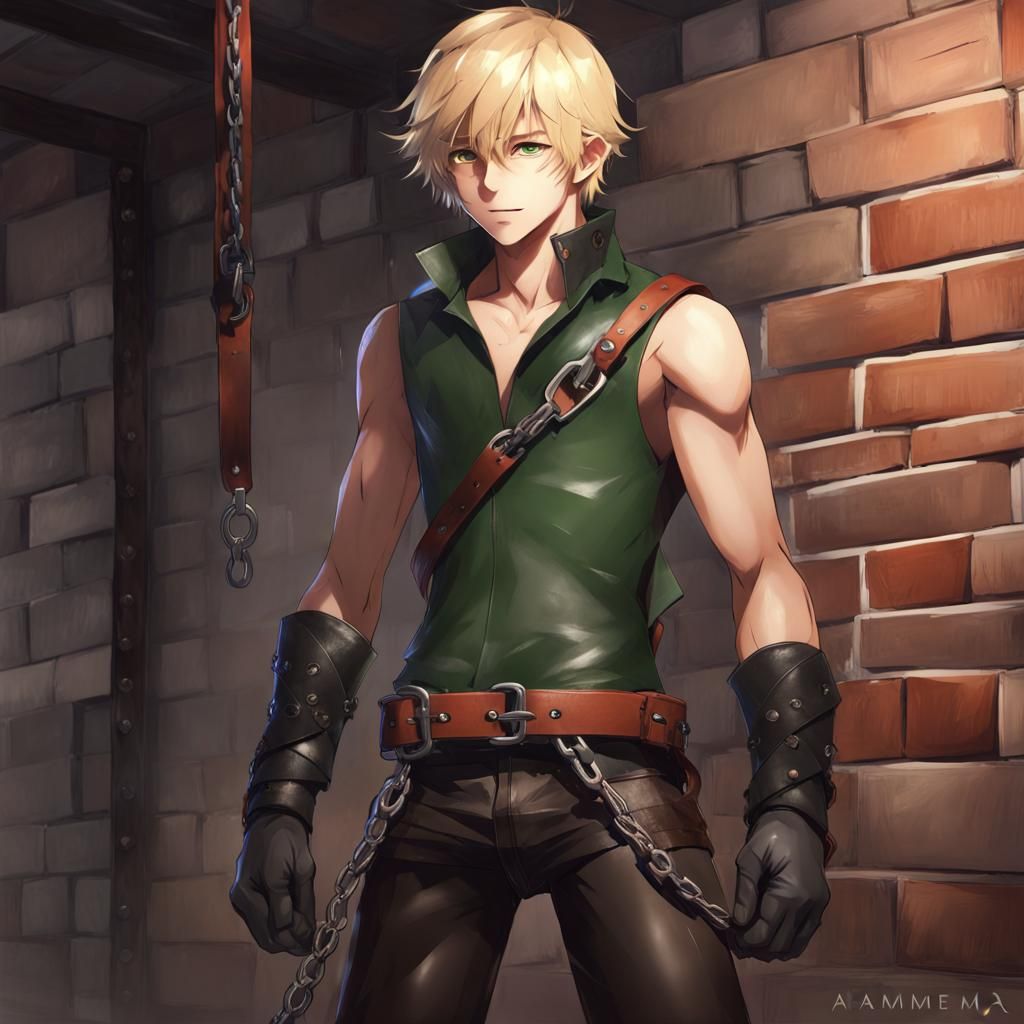 Anime Style Boy in Dungeon with Leather Gear