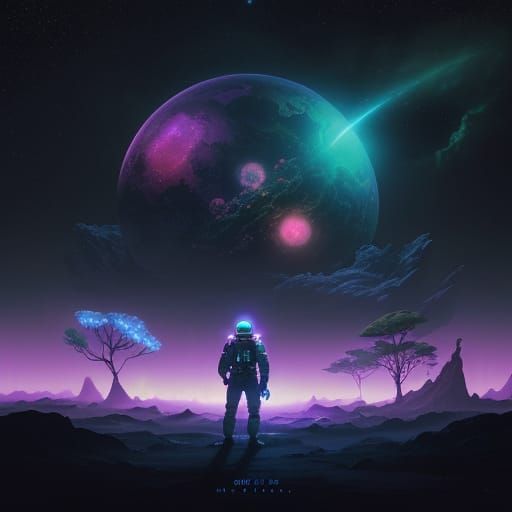 Astronaut Tends Glowing Lunar Garden With Earth View