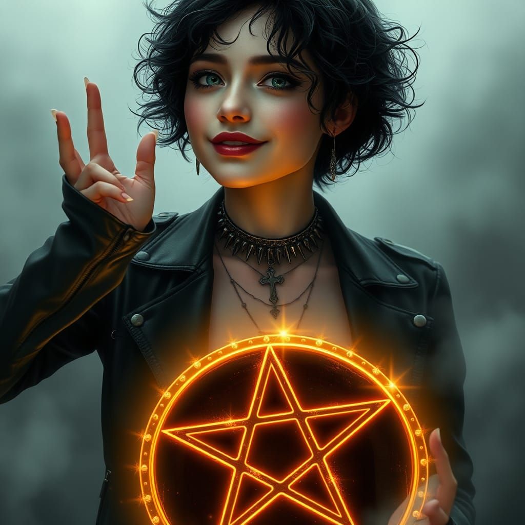 Ethereal Woman Above Pentagram in Fantasy Art Style