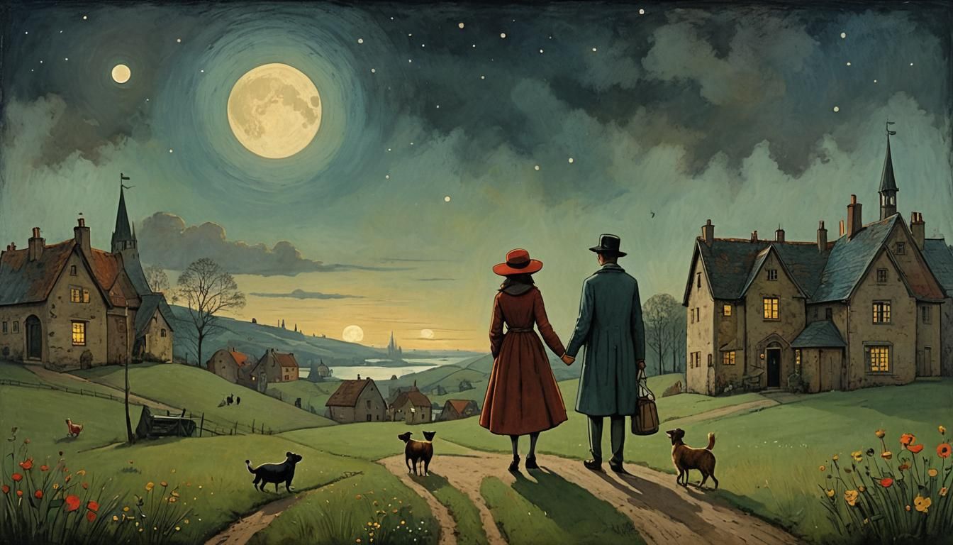 Dramatic Love Story Illustration in Surreal Style