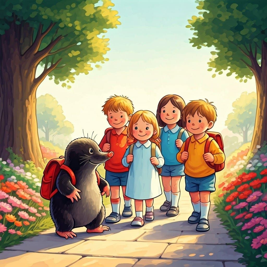 Mole Escorting Children to School in Potter Style
