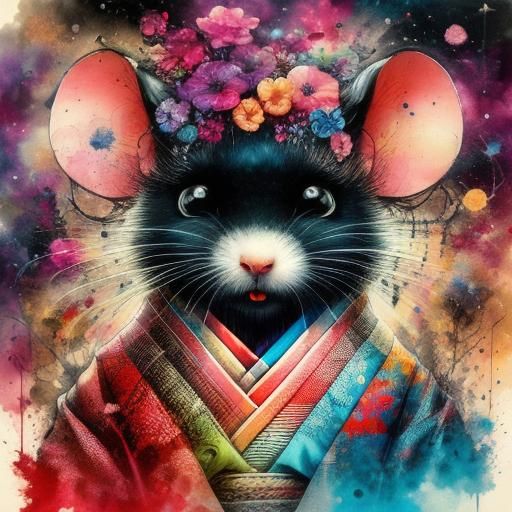 Mouse Geishas in Ink Wash Style