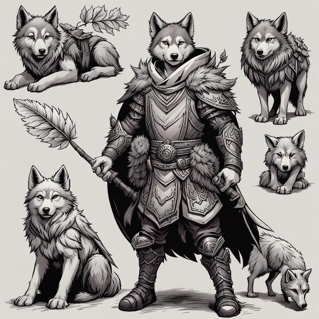 Halfling Druid with Leaf Armor and Wolves