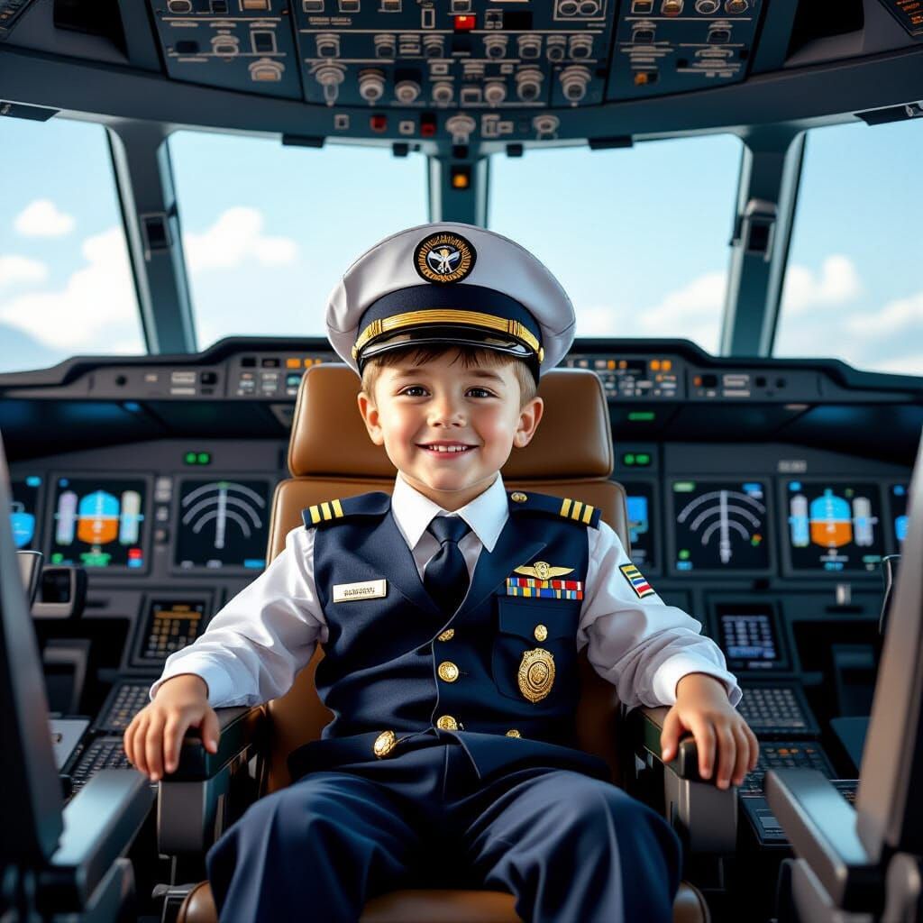 Boy Captain in Jumbo Jet, Syd Mead Style