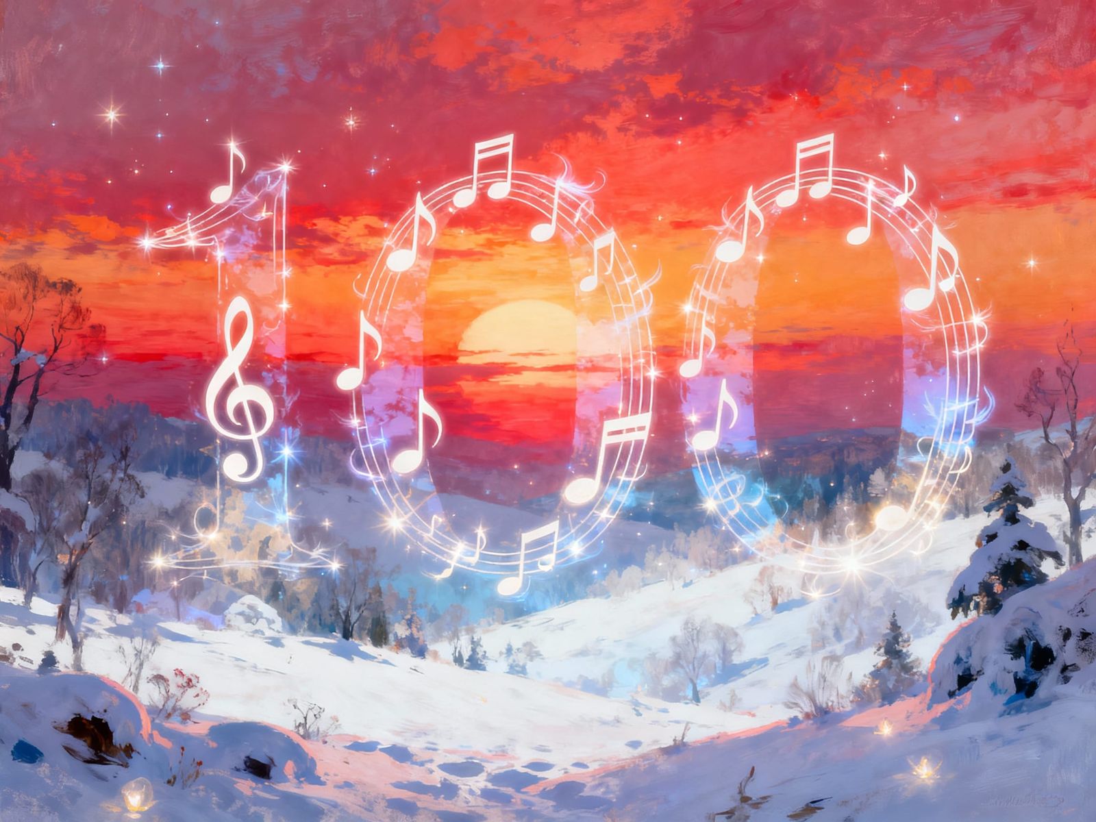 100 Musical Notes Ethereal Sunset Digital Painting
