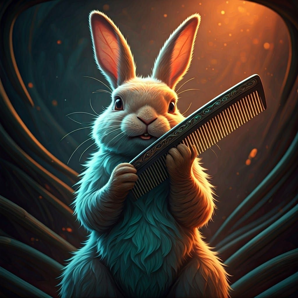 Rabbit Plays Comb Harmonica in Art Nouveau Style