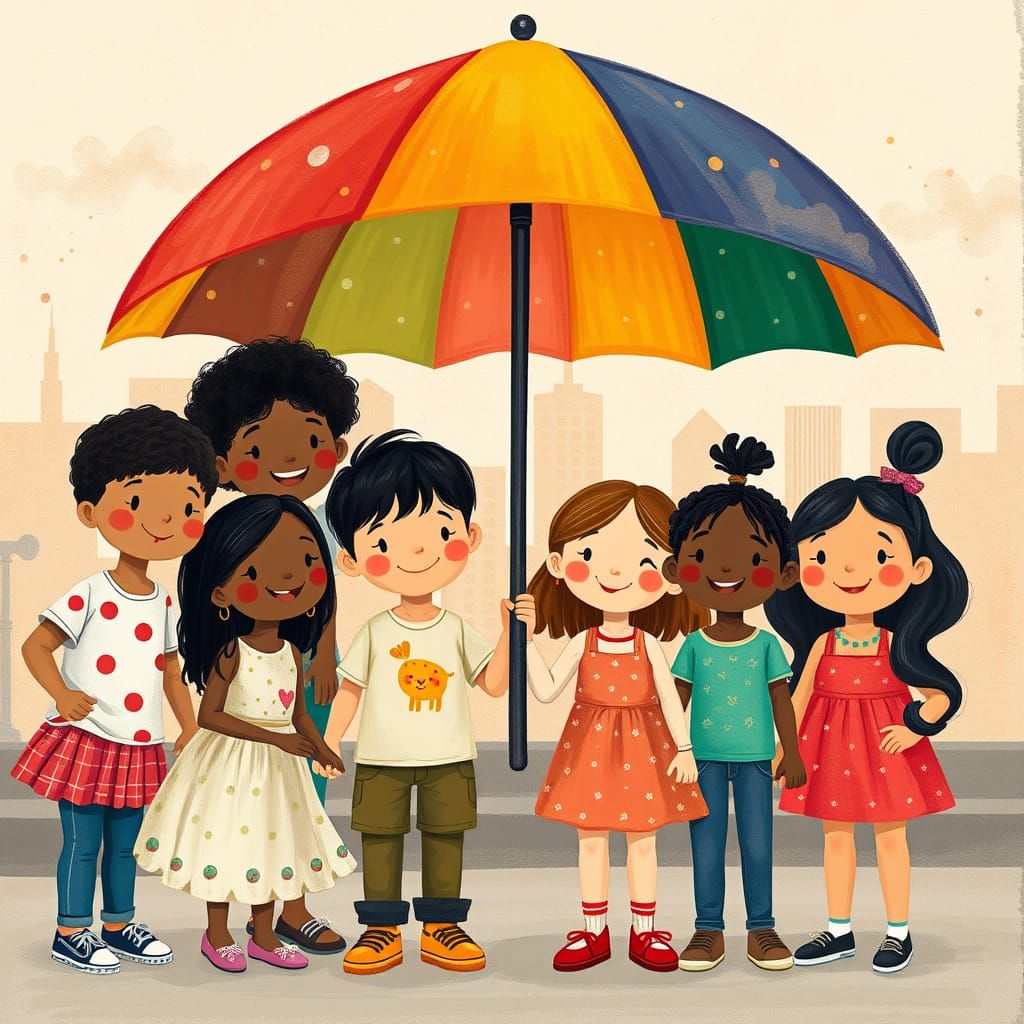 Children of All Backgrounds Unite Under a Colorful Umbrella