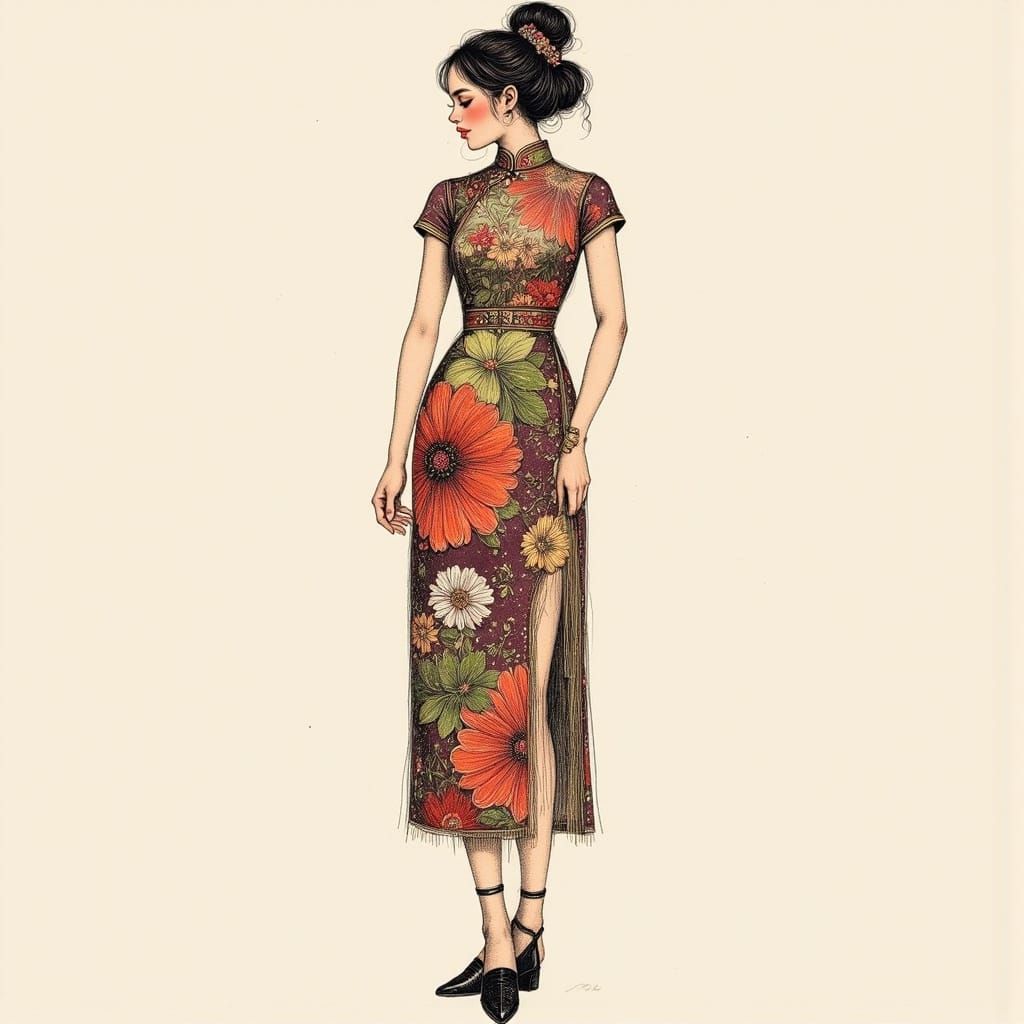 Elegant Chinese Goddess in Sparkling Cheongsam