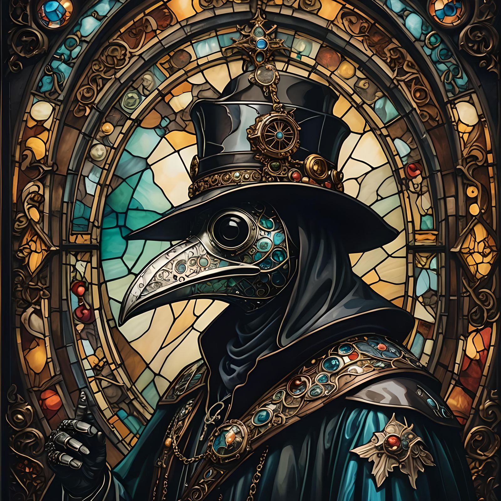 Cute Plague Doctor Stained Glass Painting