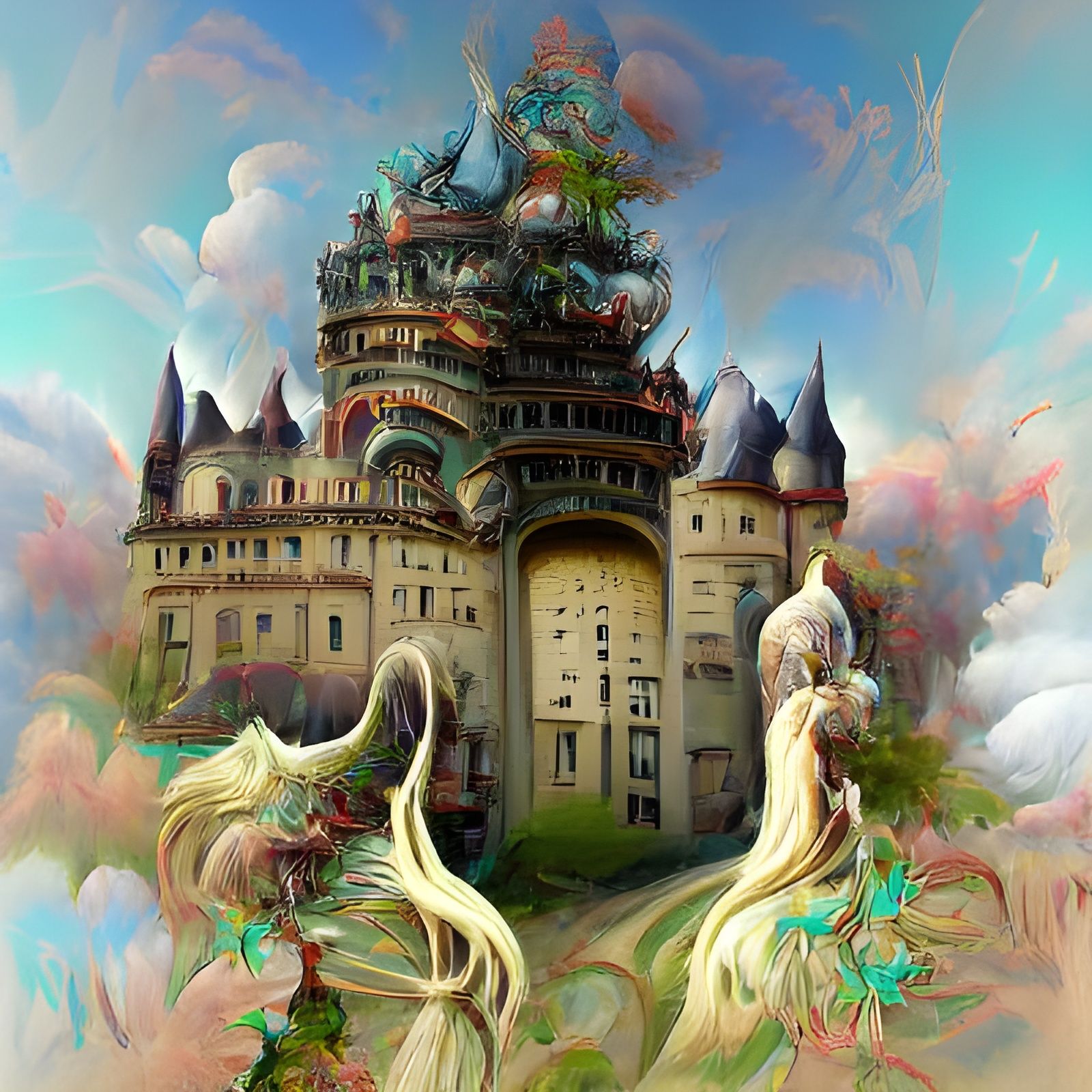 Surreal Castle with Twisted Spires: Digital Art