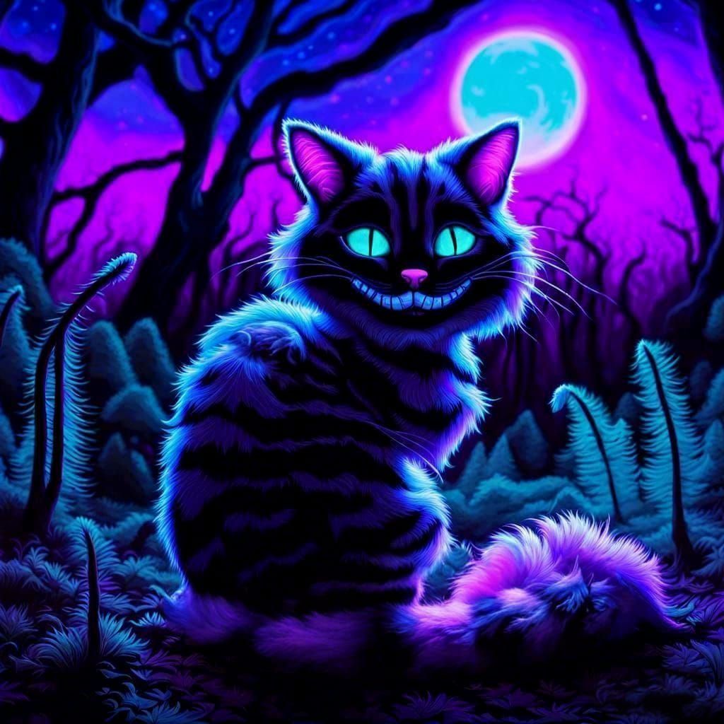 Blacklight Cheshire Cat in Neon Wonderland