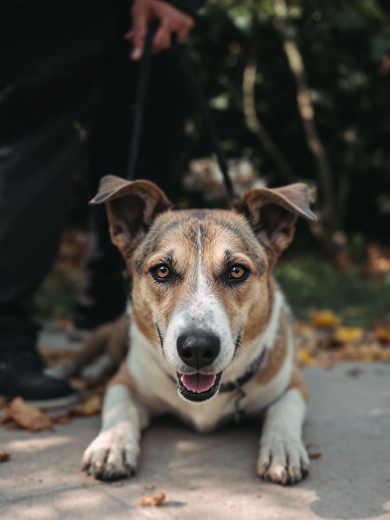 Dog Resting on Paved Pathway