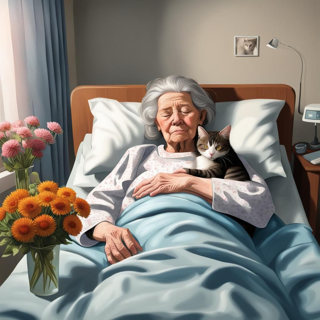 Touching Scene of Elderly Woman With Cat