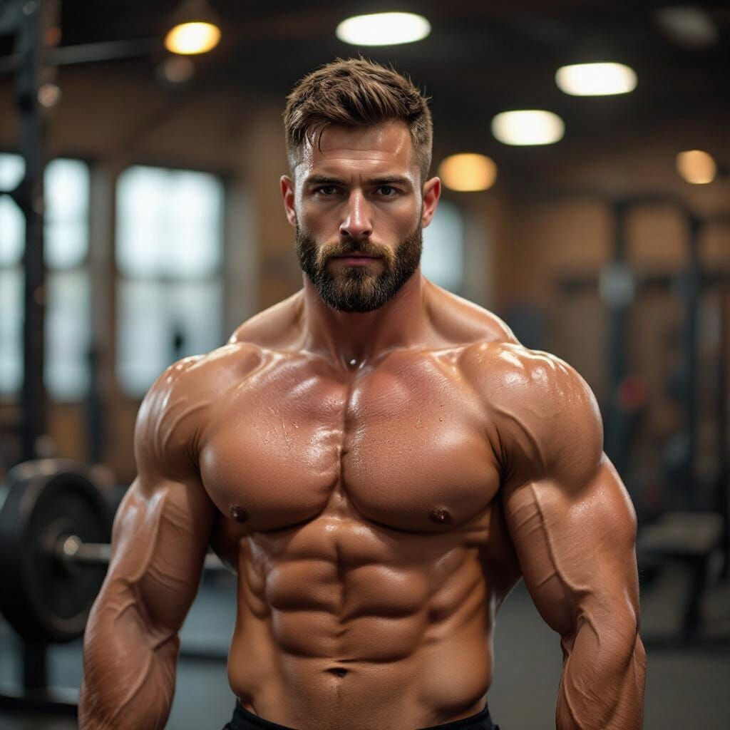 Muscular Man Lifting Barbell in Hyperrealistic Digital Art