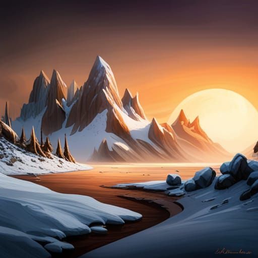 Icy Tundra: Snowy Peaks and Glaciers in Matte Painting