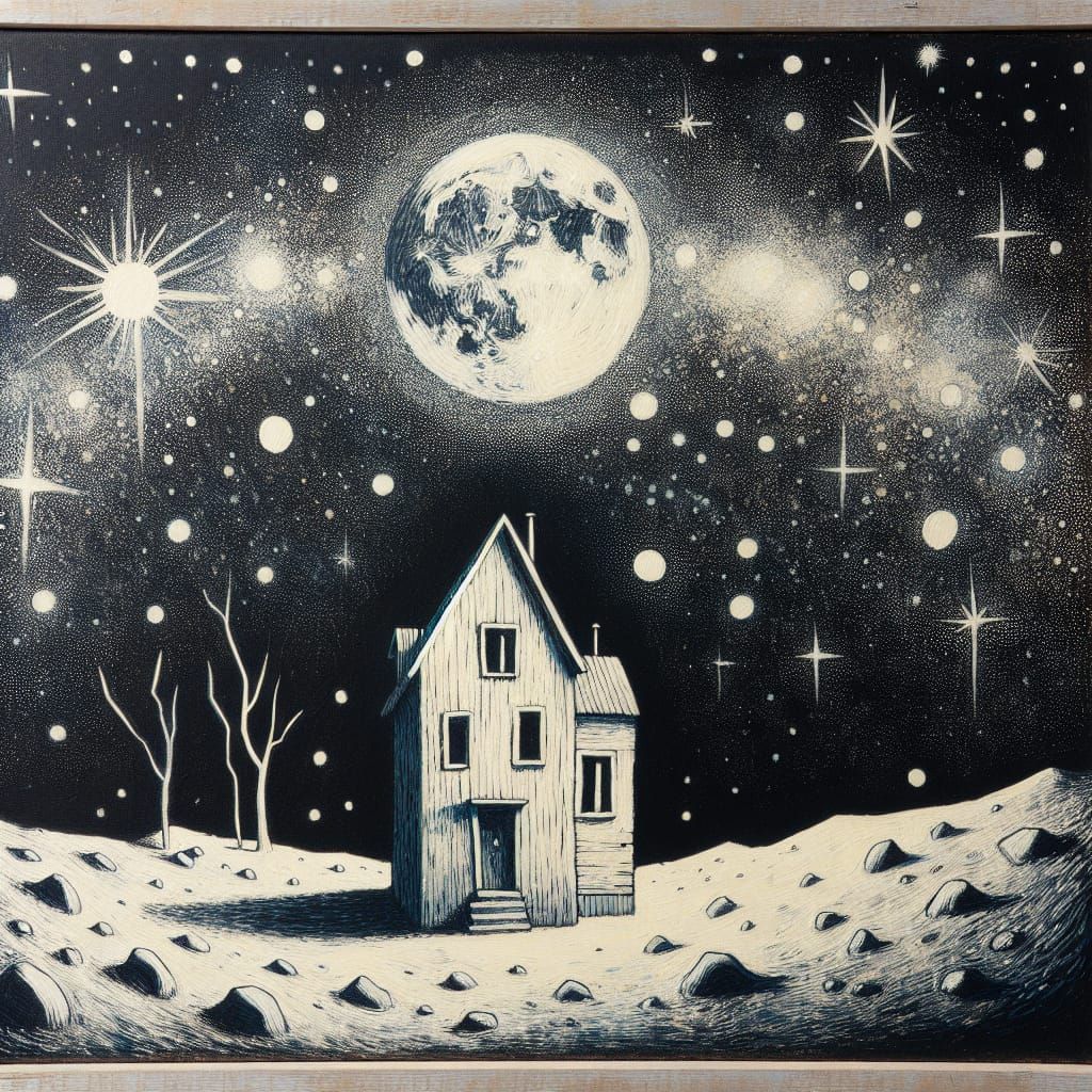 Starry Moon House in Art Brut Style