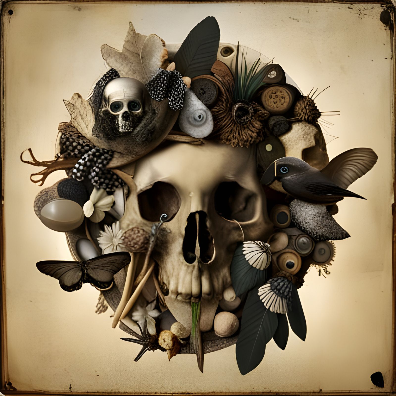 Mystic Collage of Bones, Stones and Feathers