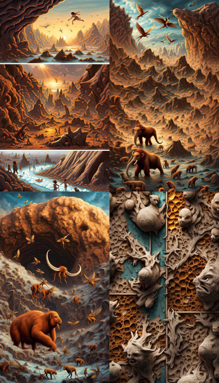 Pixie Caveman Flies Over Mammoth Herd in 3D