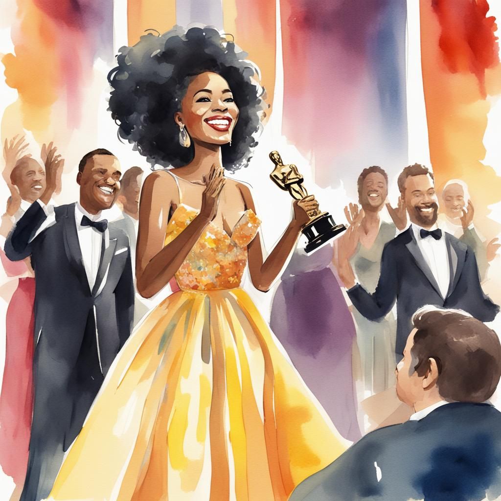 Actress Receives Award: Stylized Watercolor Illustration