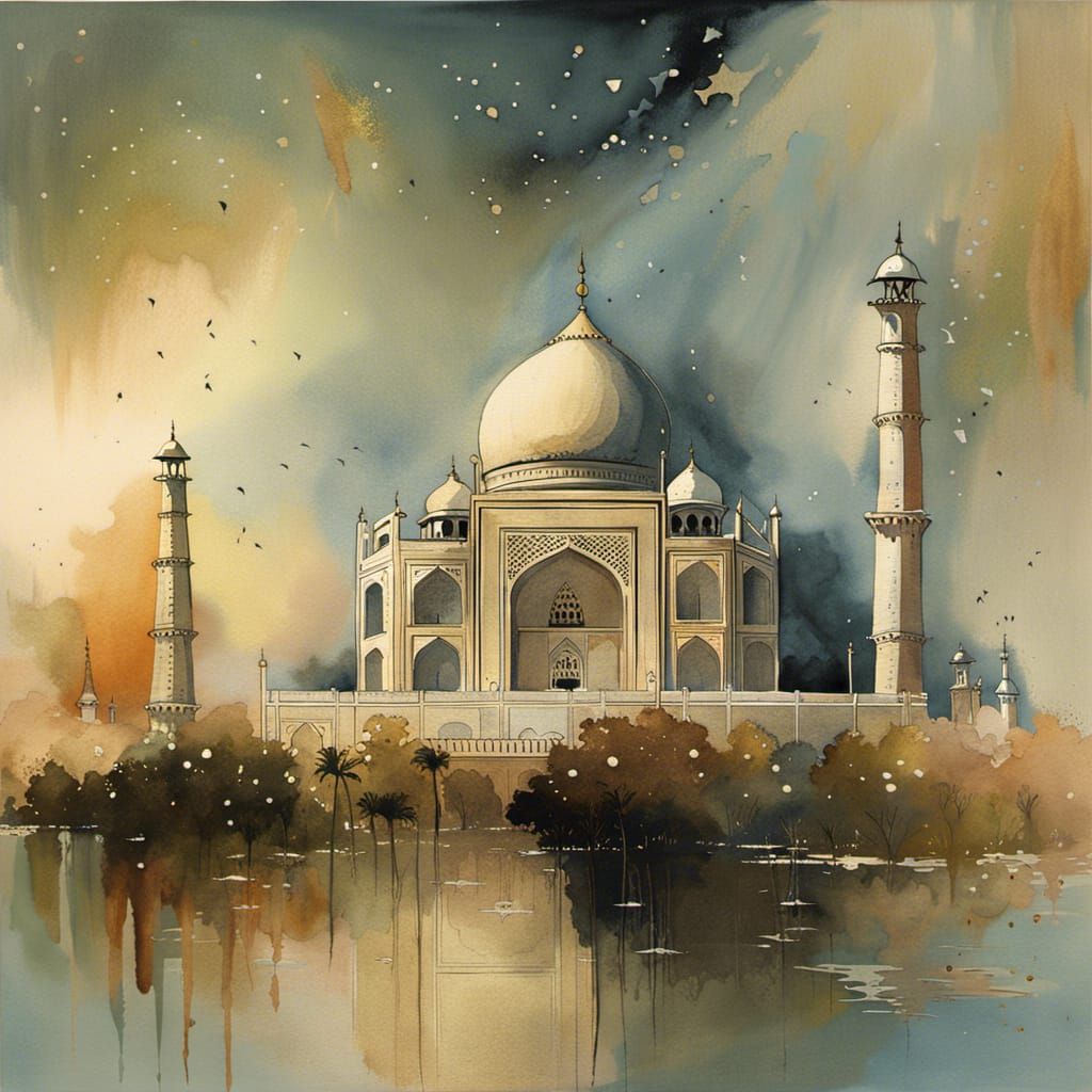 Metallic Taj Mahal in Watercolor Style