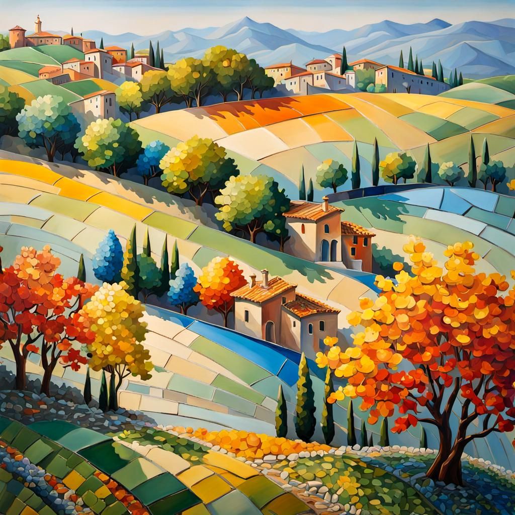 Italian Town Landscape with Colorful Ceramics