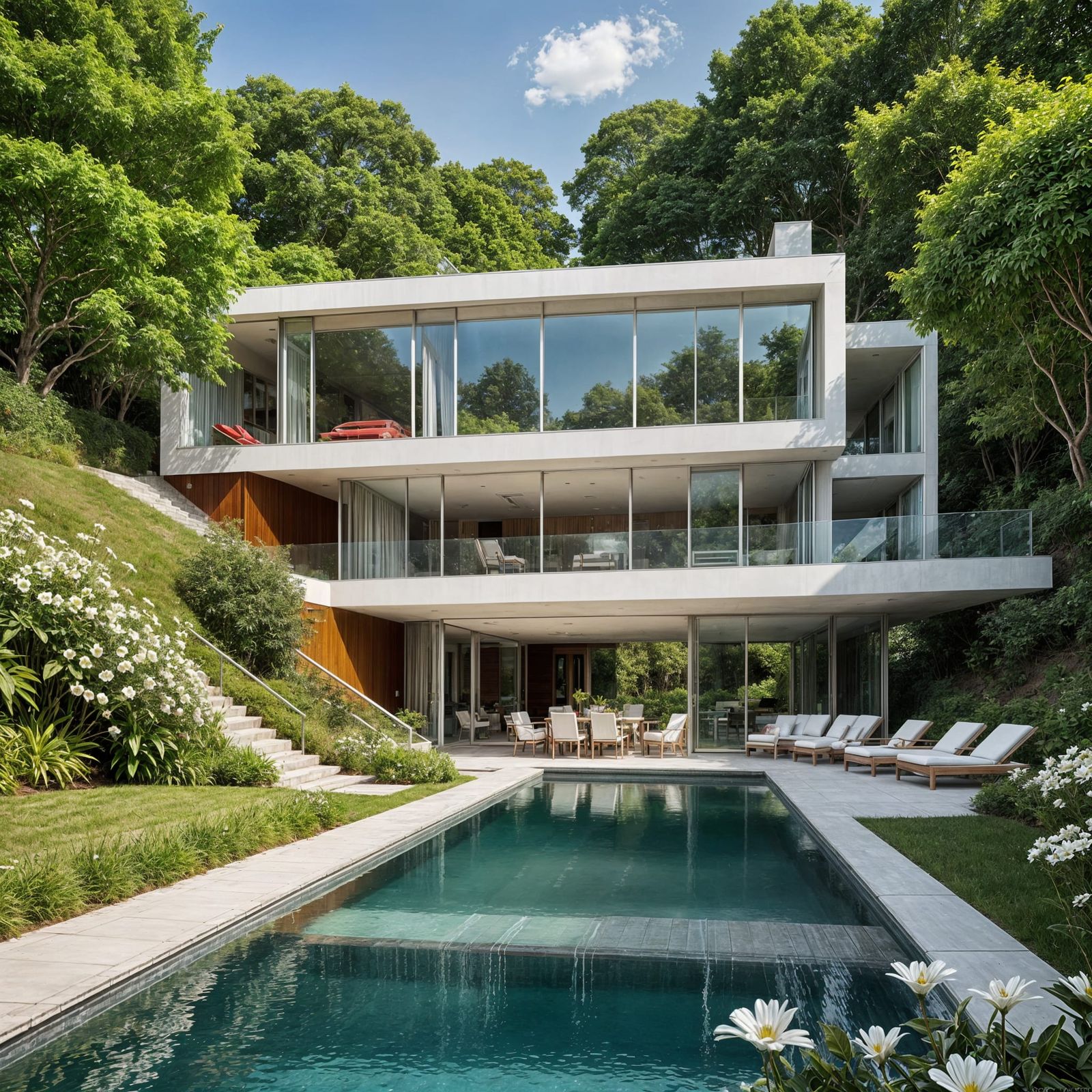 Gigantic Red Glass House with Slides and Vines