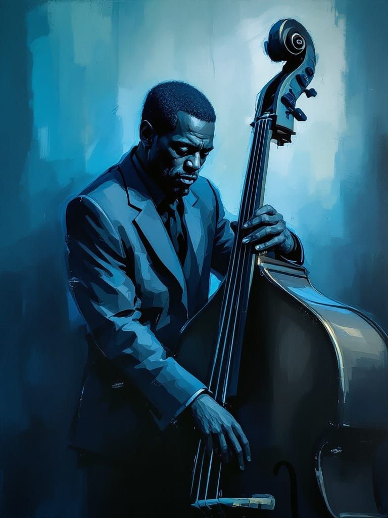Moody Jazz Art of a Bass Player