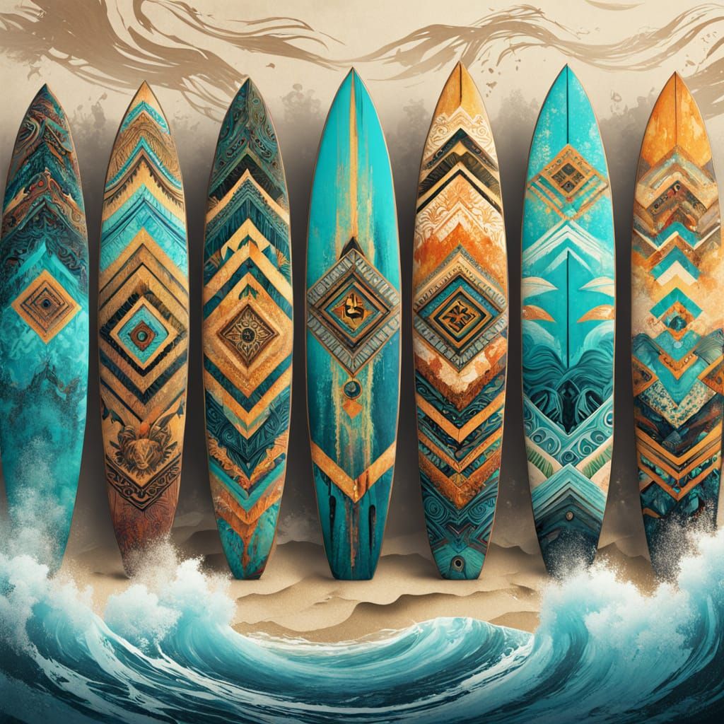 Vibrant Aztec Surfboards on the Beach
