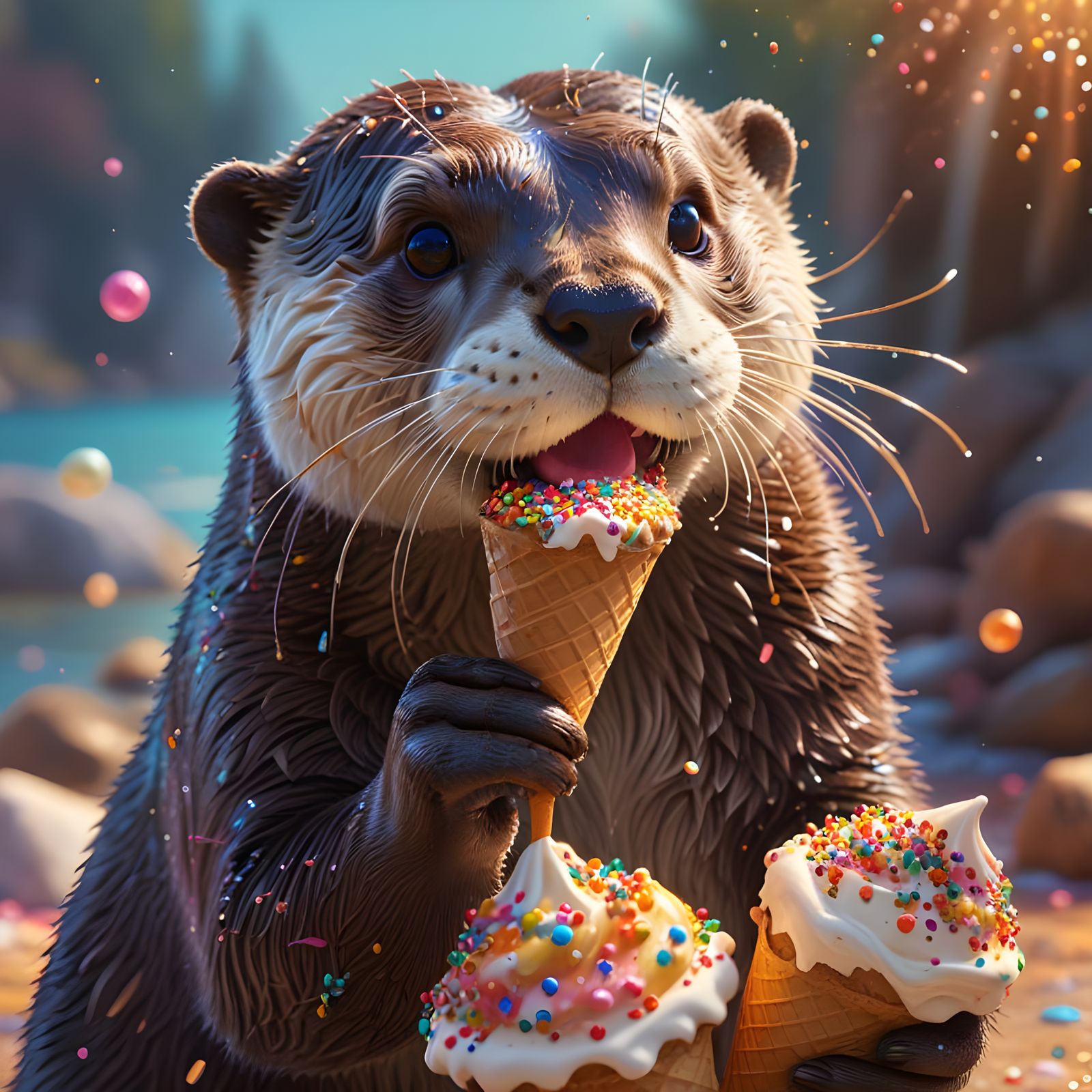 Otter Enjoys Ice Cream
