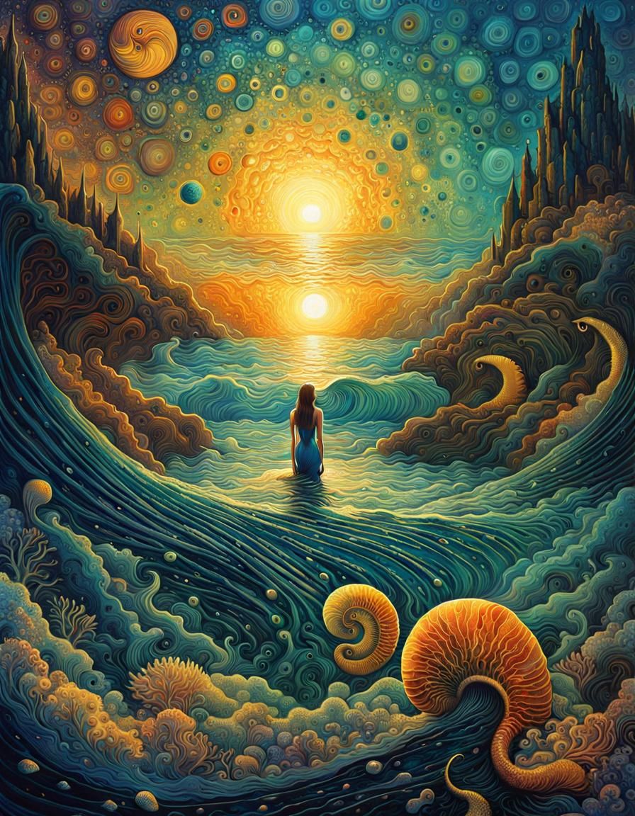 Max Ernst-Inspired Ocean Scene with Mermaid