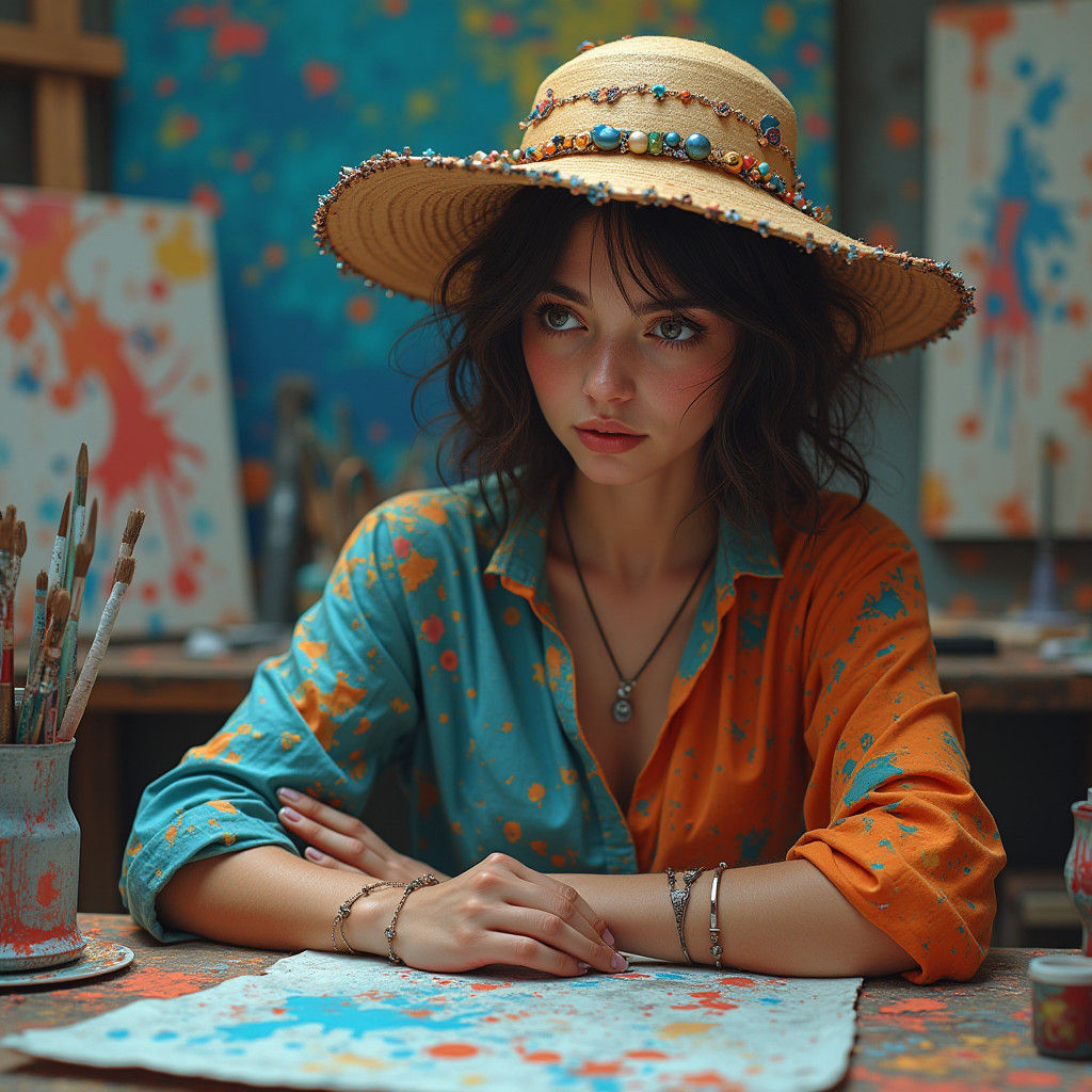 Bewildered Artist in a Whirlwind of Creativity