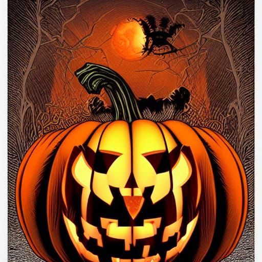 Scary Pumpkin in Comic Book Art Style