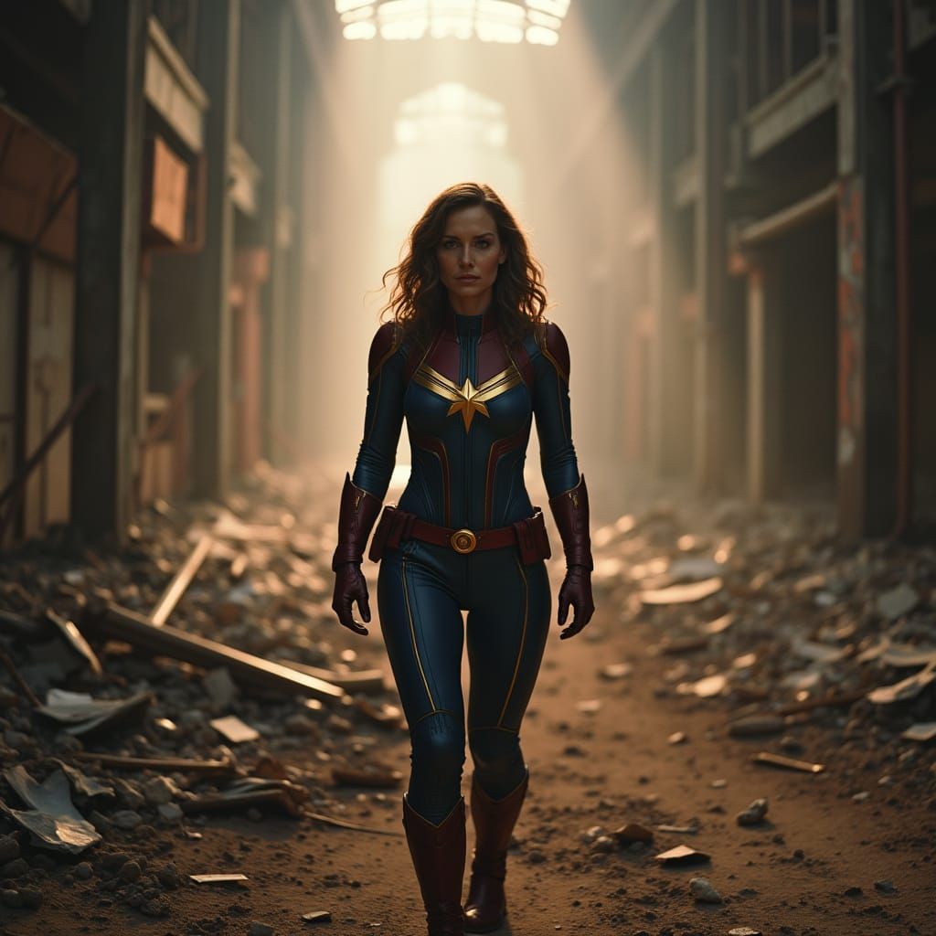 Ms. Marvel in Destroyed Factory Cinematic Film Still