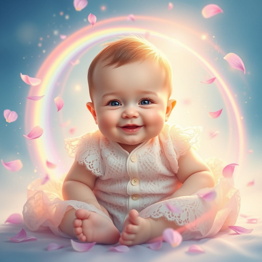Radiant Baby in Rainbow Aura, Fantasy Illustration