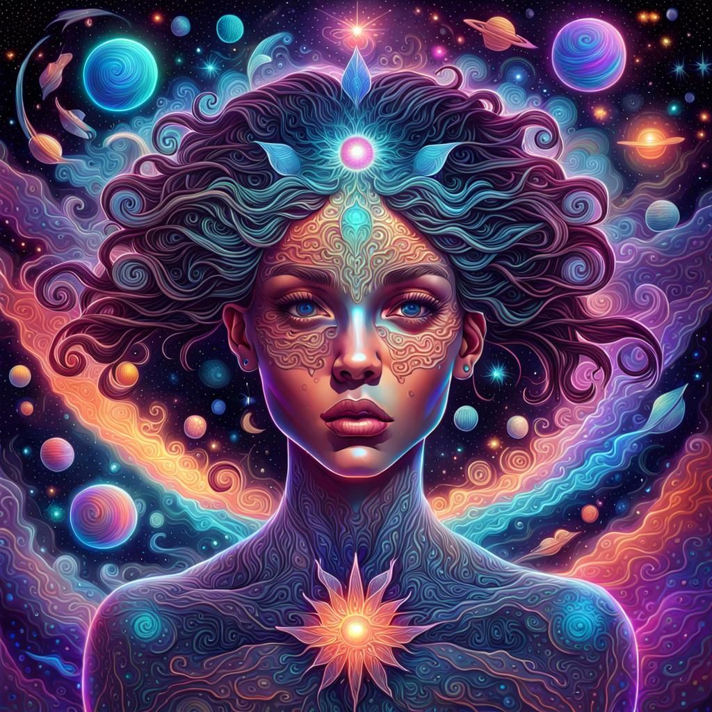 Holographic Astral Cosmic Illustration in Mixed Media